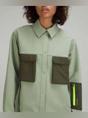 lululemon Grid Fleece Hiking Overshirt Green Stretch Shacket Water Repel Size 6